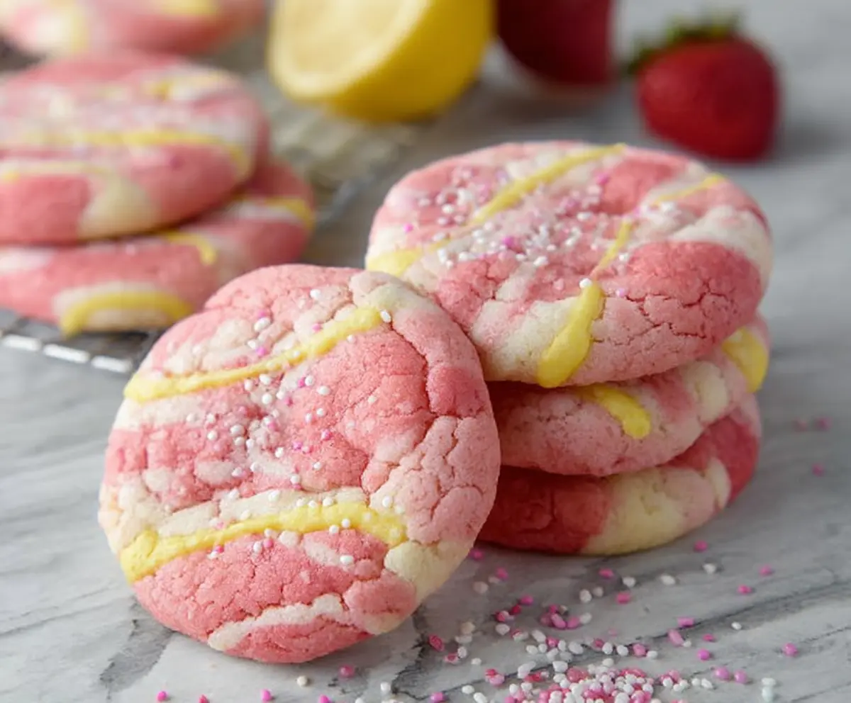 Refreshingly sweet strawberry lemonade cookies on a summer dessert plate.