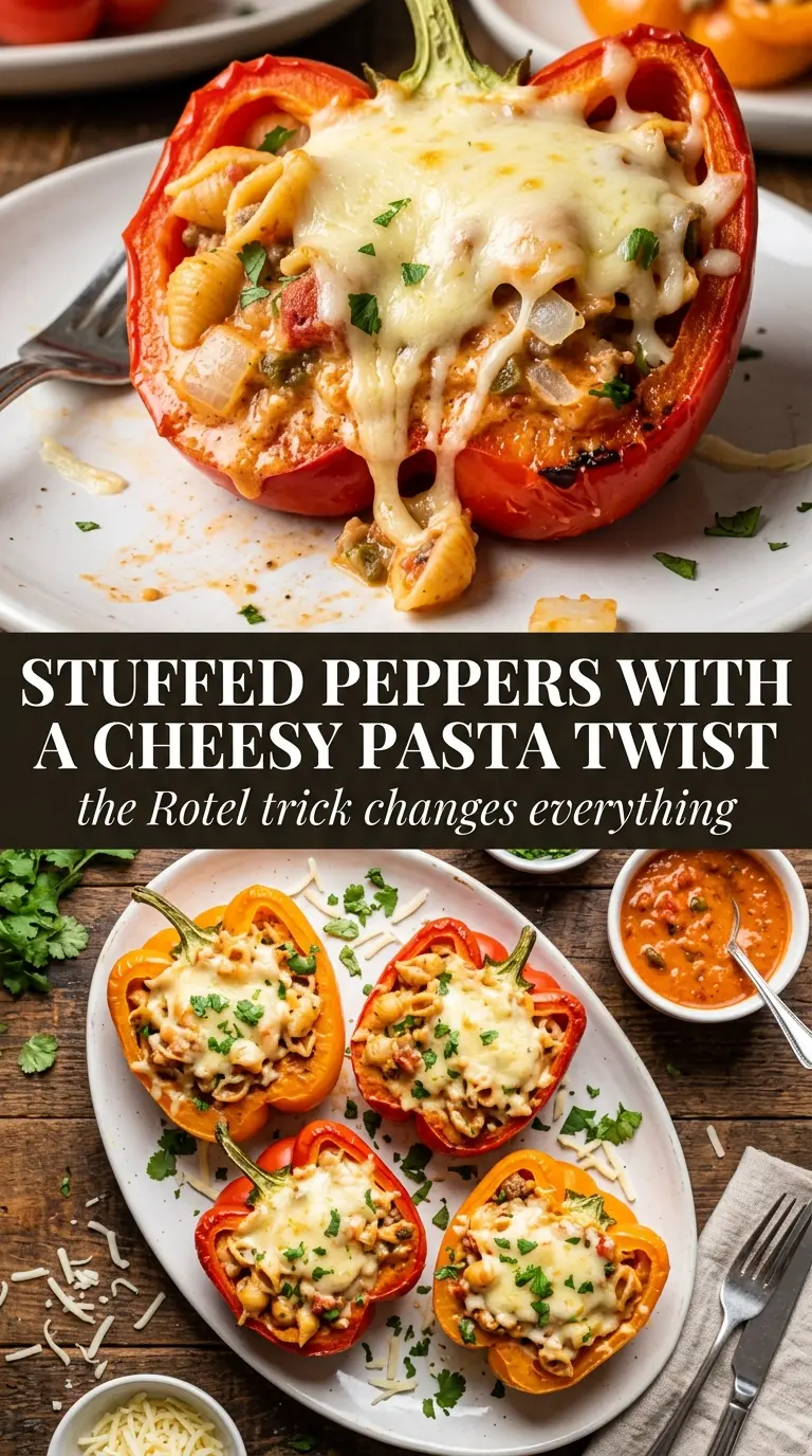 Creamy Rotel Pasta-Stuffed Bell Peppers cheesy stuffed peppers