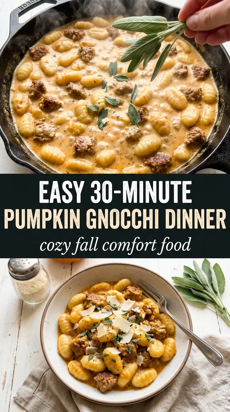 Creamy Pumpkin Sausage Gnocchi Skillet with cozy, creamy, savory