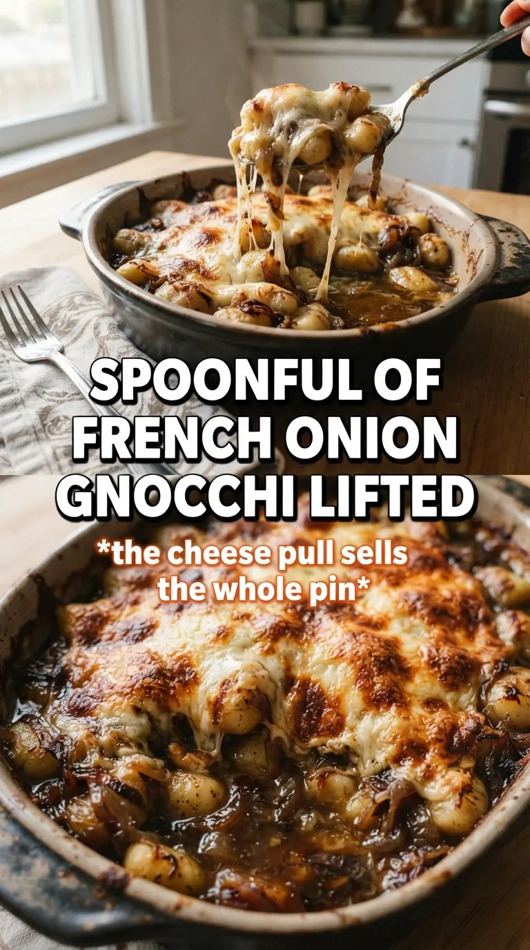 Baked French Onion Gnocchi golden cheesy savory
