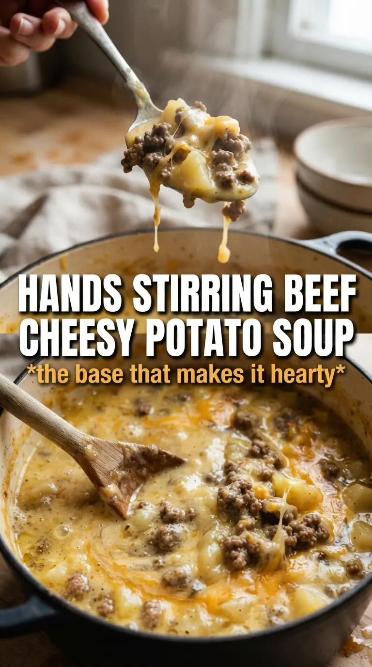 Cheesy Beef and Potato Soup rich creamy hearty
