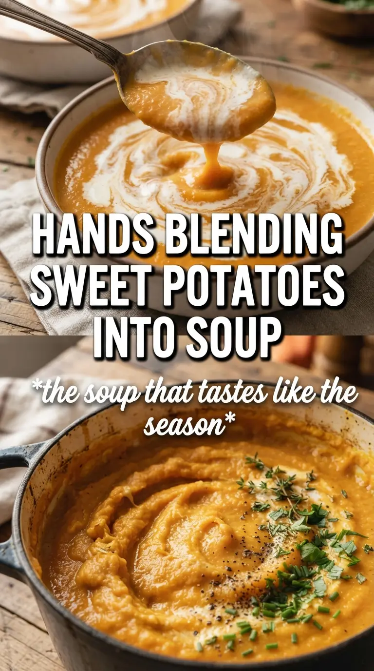 Creamy Sweet Potato Soup vibrant orange, silky, topped