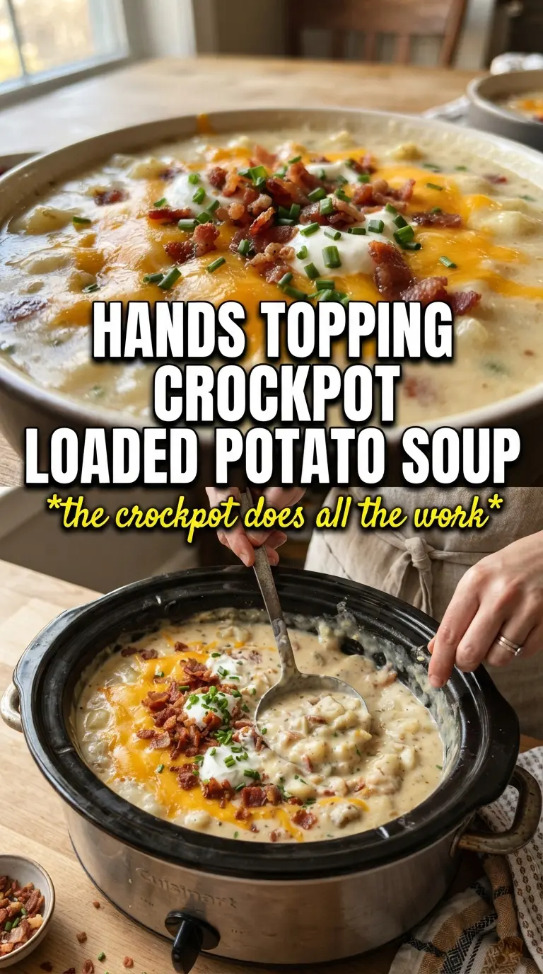 Crockpot Loaded Baked Potato Soup creamy cheesy bacon
