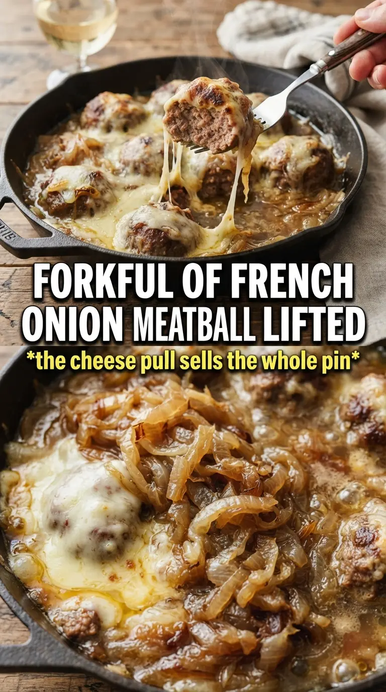 French Onion Meatballs caramelized cheesy baked