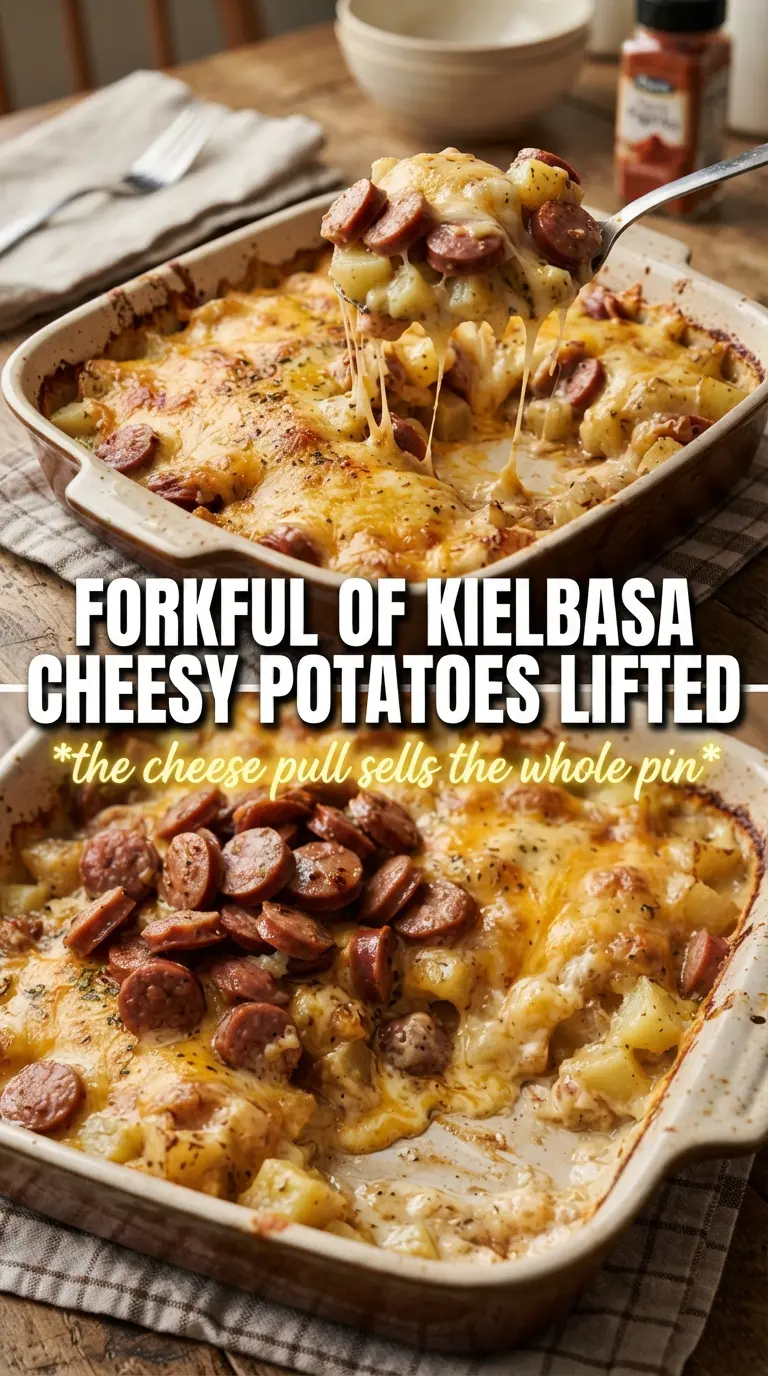 Kielbasa sausage cheesy potato casserole creamy golden