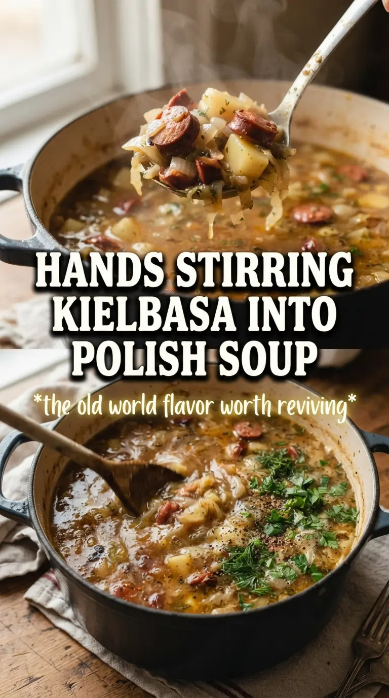 Polish Potato Soup creamy golden broth, kielbasa, dill