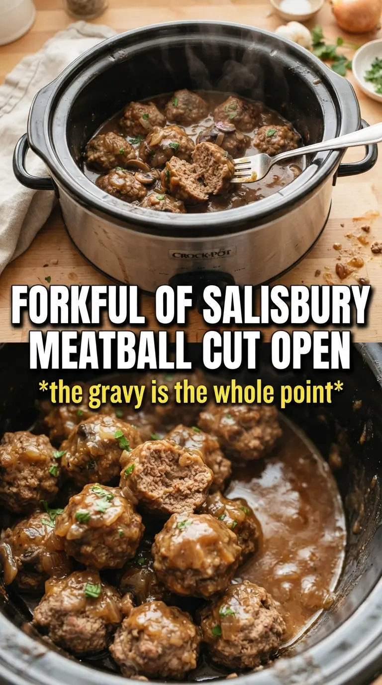 Slow Cooker Salisbury Steak Meatballs tender beef savory gravy